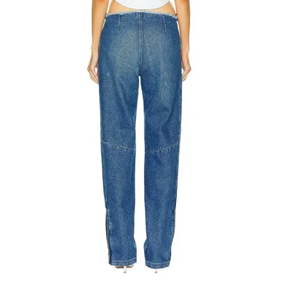 EZR Moto Straight Leg Jeans in Deep Blue 27 New Womens Cut Waist Denim Pants - Picture 2 of 9